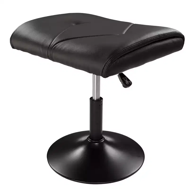 Height Adjustable Footrest Under Desk Ottoman with PU Leather Padding, Black