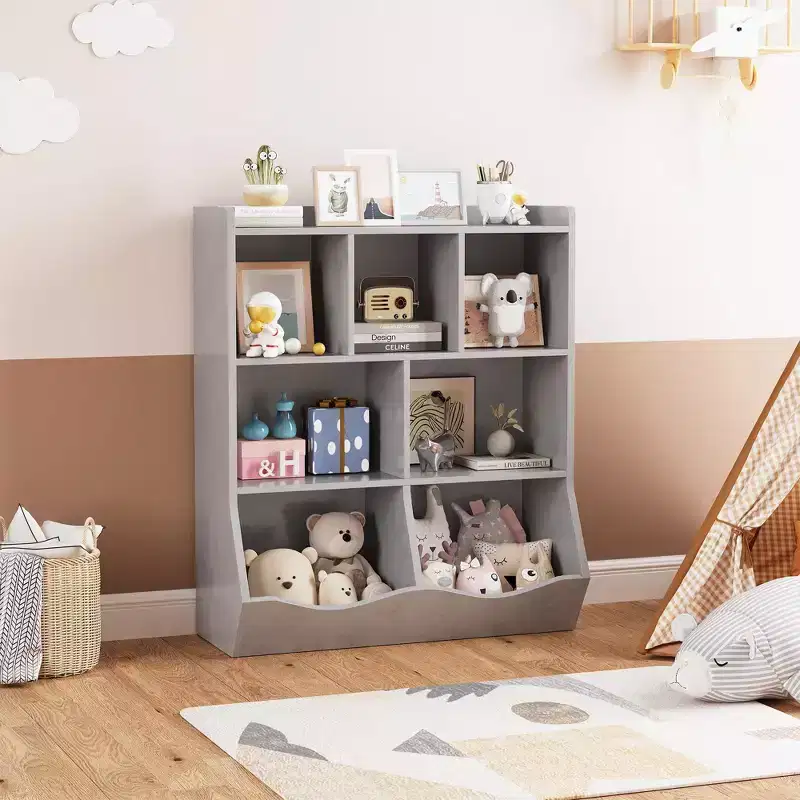 Three-Tier Kids Bookshelf with Toy Storage Cabinet, Cubby for Kids