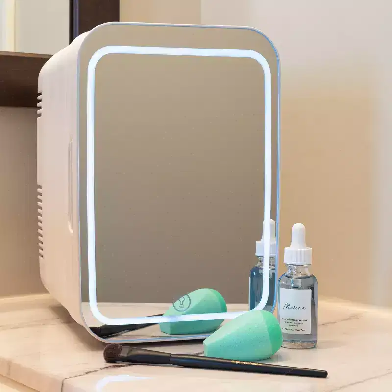 4L or 6 Can Skincare Mini Portable Refrigerator (White) by Home Complete
