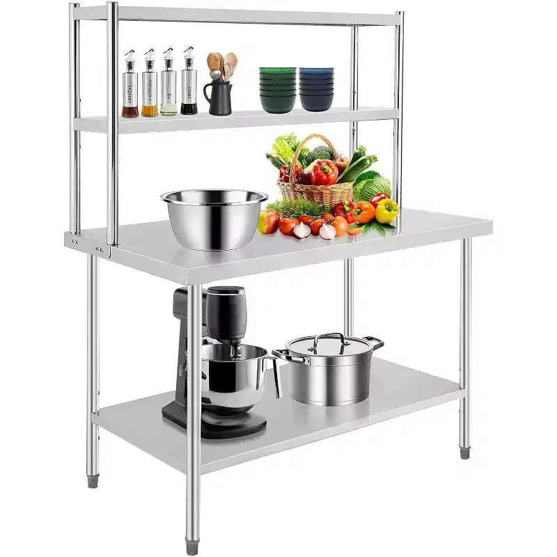 Stainless Steel Work Table  Heavy Duty Commercial Food Prep Table with Adjustable Shelves & Legs for Restaurant/Home/Hotel (1-Pack)