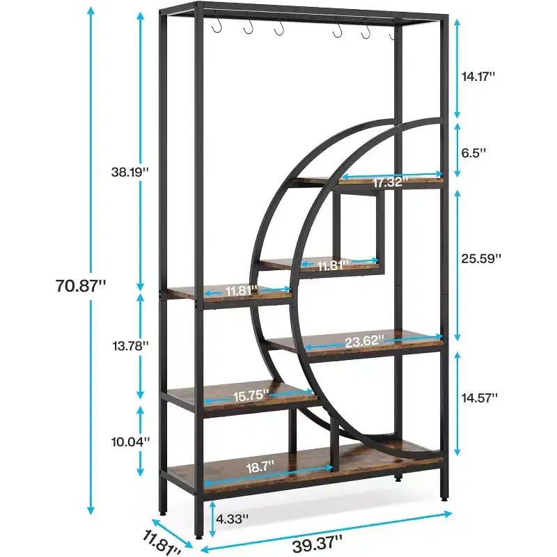 7-Tier Half Moon Decorative Bookshelf with 6 S-Hooks - 71