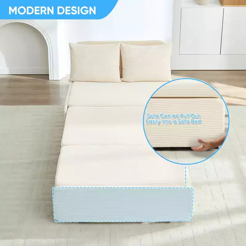 Mjkone Twin Size Sofa Bed, Corduroy Fabric 2 in 1 Convertible Loveseat Sleeper Sofa Couch with Cushions