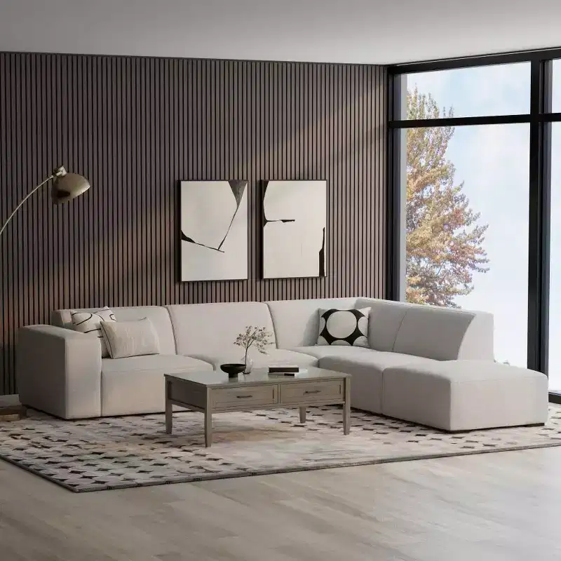 WyndenHall Biggs Right Sectional and Ottoman Pale Gray
