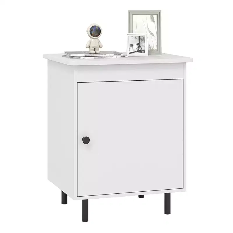 Nightstand, Mid Century Modern End Table with Door, Heavy-Duty Metal Legs for Bedroom