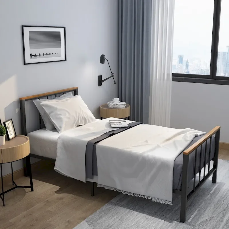 Industrial Metal Platform Bed Frame with Headboard & Footboard