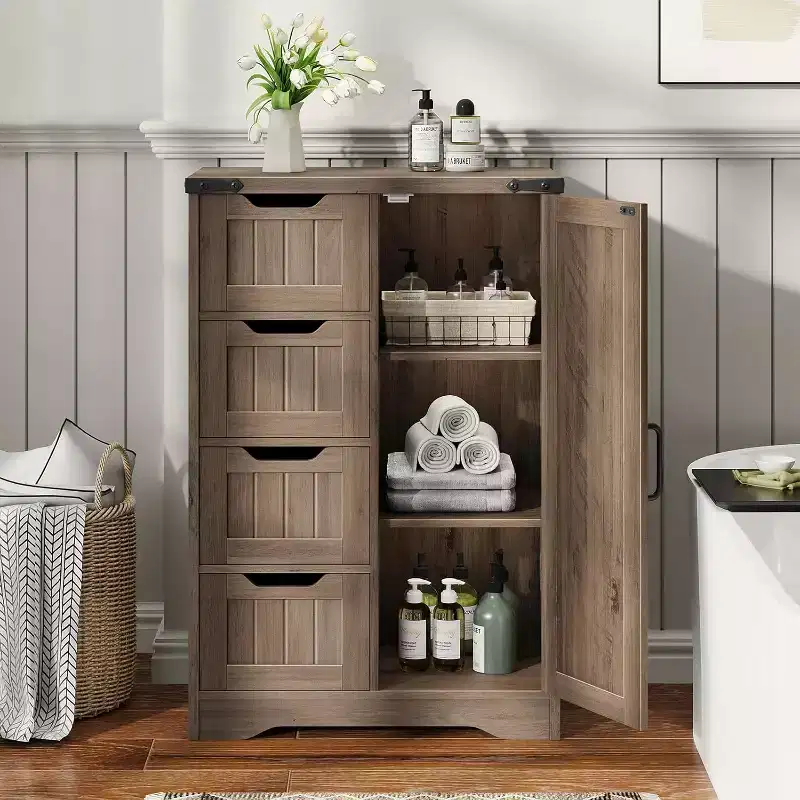 Bathroom Cabinet, Freestanding Storage Cabinet with 4 Drawers and 1 Door