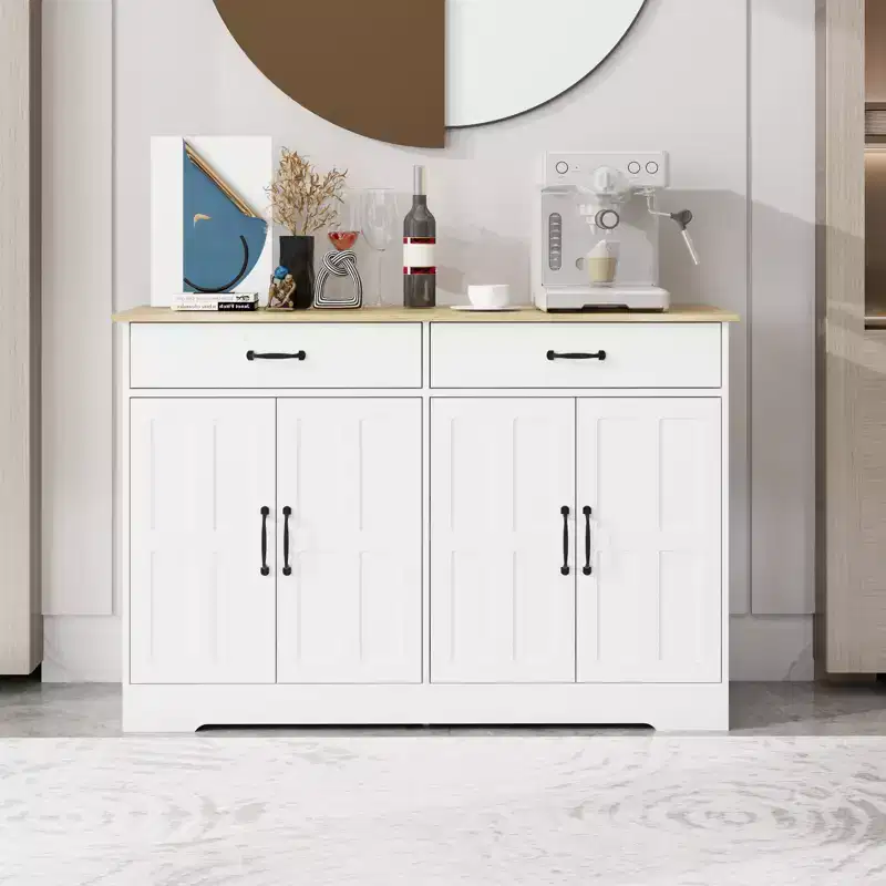 GDFStudio Hayes Modern Farmhouse Buffet Cabinet Sideboard with 2 Drawers and 4 Doors