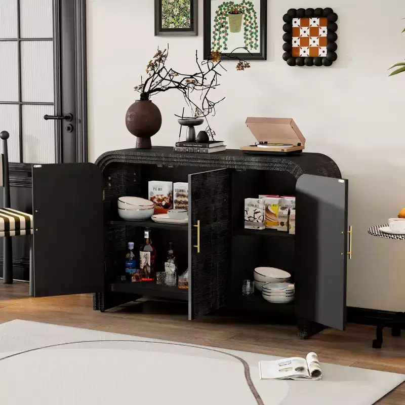 Whisen Retro Style Sideboard, Storage Cabinet, Versatile Cupboard Buffet with Gold Handles and Adjustable Shelves