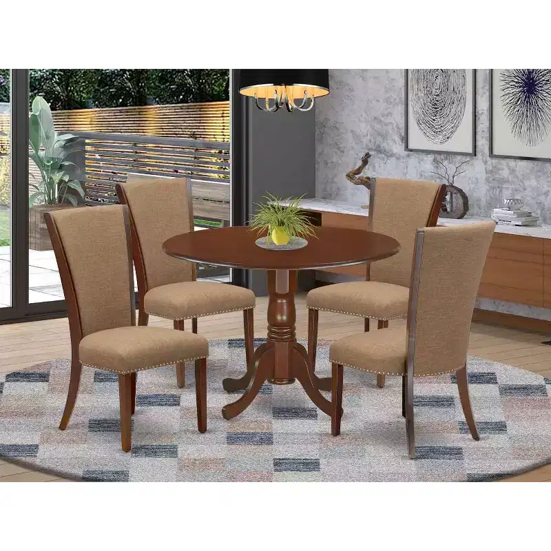 HomeStock Round Dining Table Set Linen Parsons Chairs 42