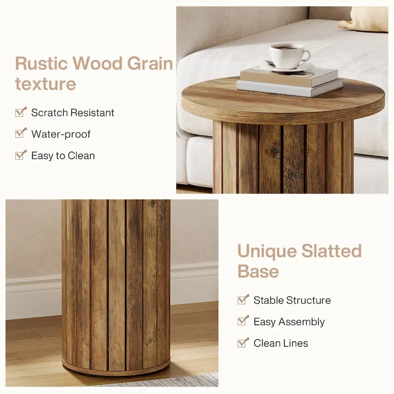 Round End Table with Pedestal Base, Small Couch Side Table
