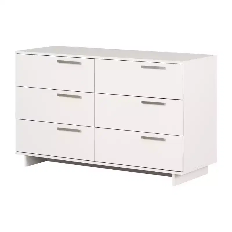 South Shore Cavalleri 6 Drawer Double Dresser Pure White: Anti-Tip Hardware, Laminated Finish, Particle Board, 51.25" Width