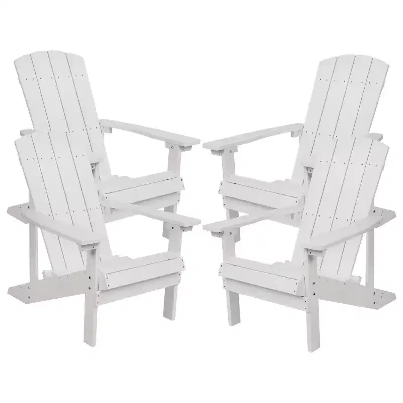 Merrick Lane Set of 4 All-Weather Poly Resin Wood Adirondack Chairs in White