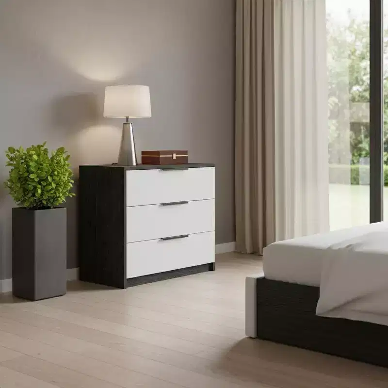 28-Inch White and Smokey Oak Manufactured Wood 3-Drawer Dresser