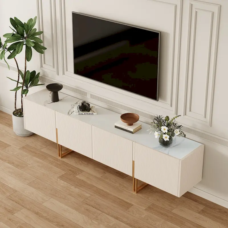 78.7 TV Stand, Entertainment Center with Faux Marble Top