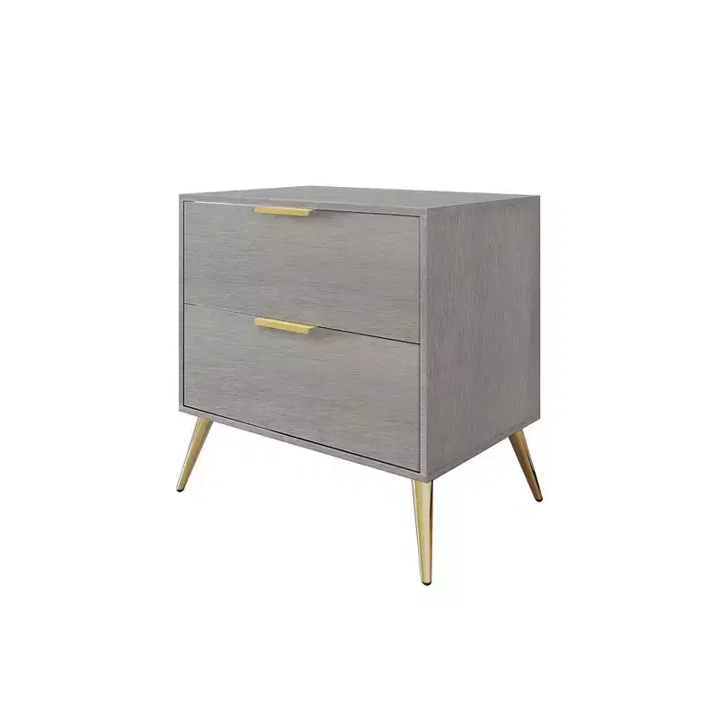 2-Drawer Nightstand with Gold Legs and Handles, Solid Wood