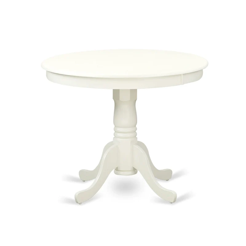 Dining Table Set- A Round Kitchen Table and White Faux Leather Parson Chairs, Linen White (Pieces Options)