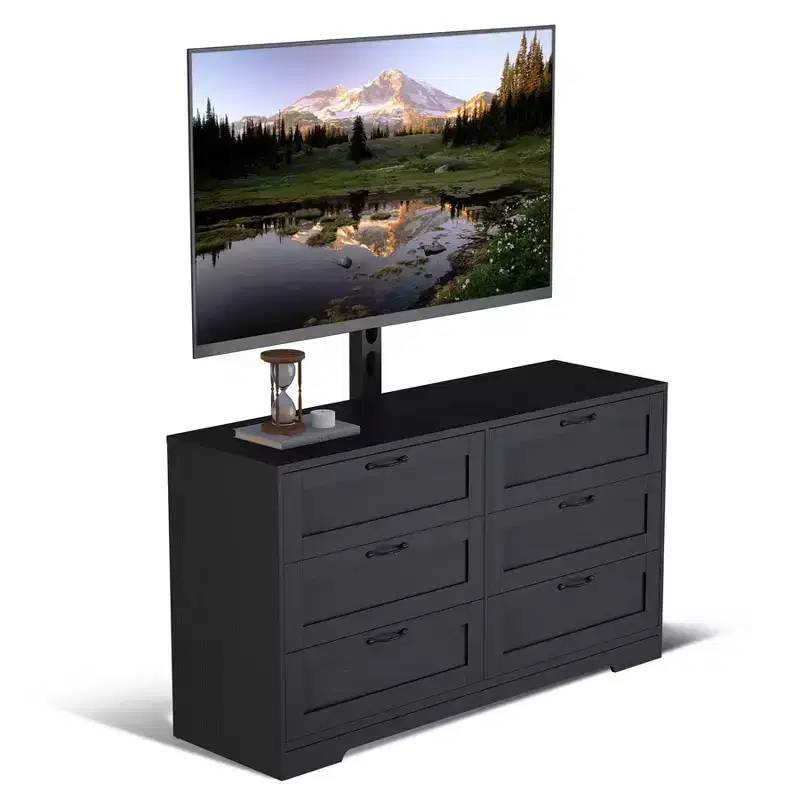 Acekool 6 Drawer TV Stand with Stability Brackets Modern MDF Media Console Entertainment Center for Living Room