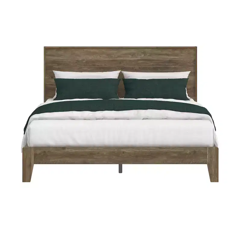 Queen Platform Bed with Headboard, Knotty Oak