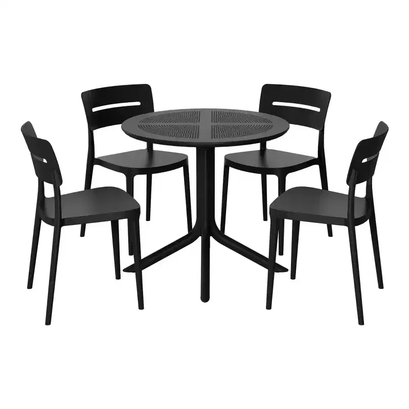 WestinTrends Playa Modern 5-Piece Resin Round Patio Dining Table Set with Stackable Patio Dining Chairs