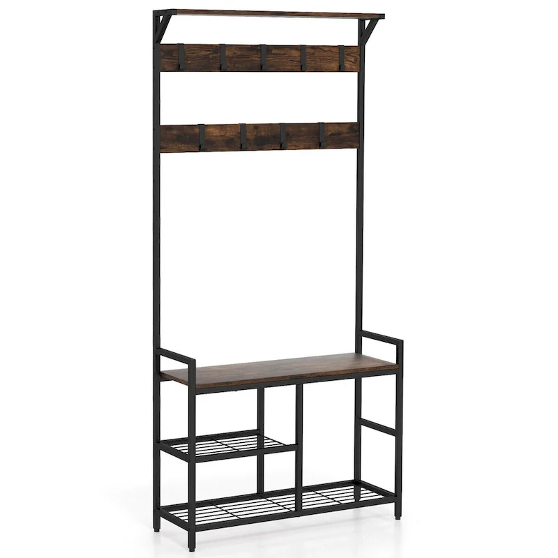 Industrial Hall Tree with Bench and Shoe Storage
