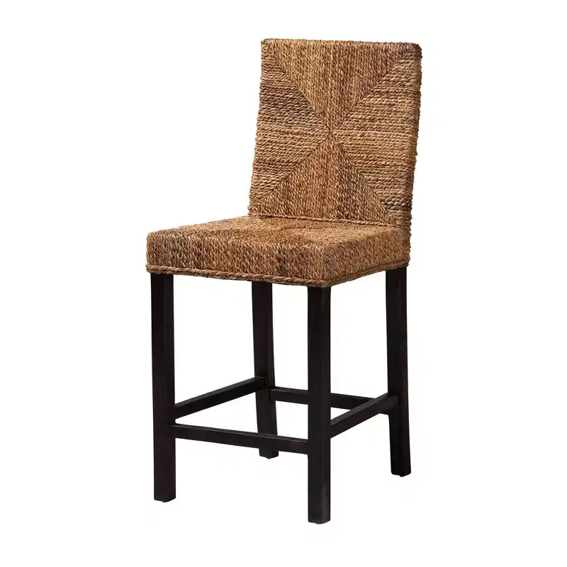 Mahogany Wood & Seagrass Counter Height Barstool – Natural Brown/Dark Brown