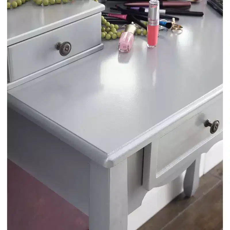 Sanlo Silver Wooden Vanity, Make Up Table and Stool Set