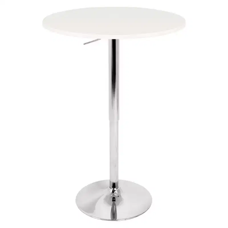 Adjustable Round Counter Height Dining Table Metal/White - LumiSource: Hydraulic Pub & Pedestal Table, Seats 2