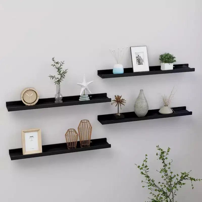 Wall Shelf Set of 4 Black MDF 23.6x3.5x1.2 in Wall mounting