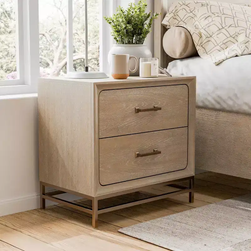 HOMES: Inside + Out Nightstand Boho with 2 Drawer Oak