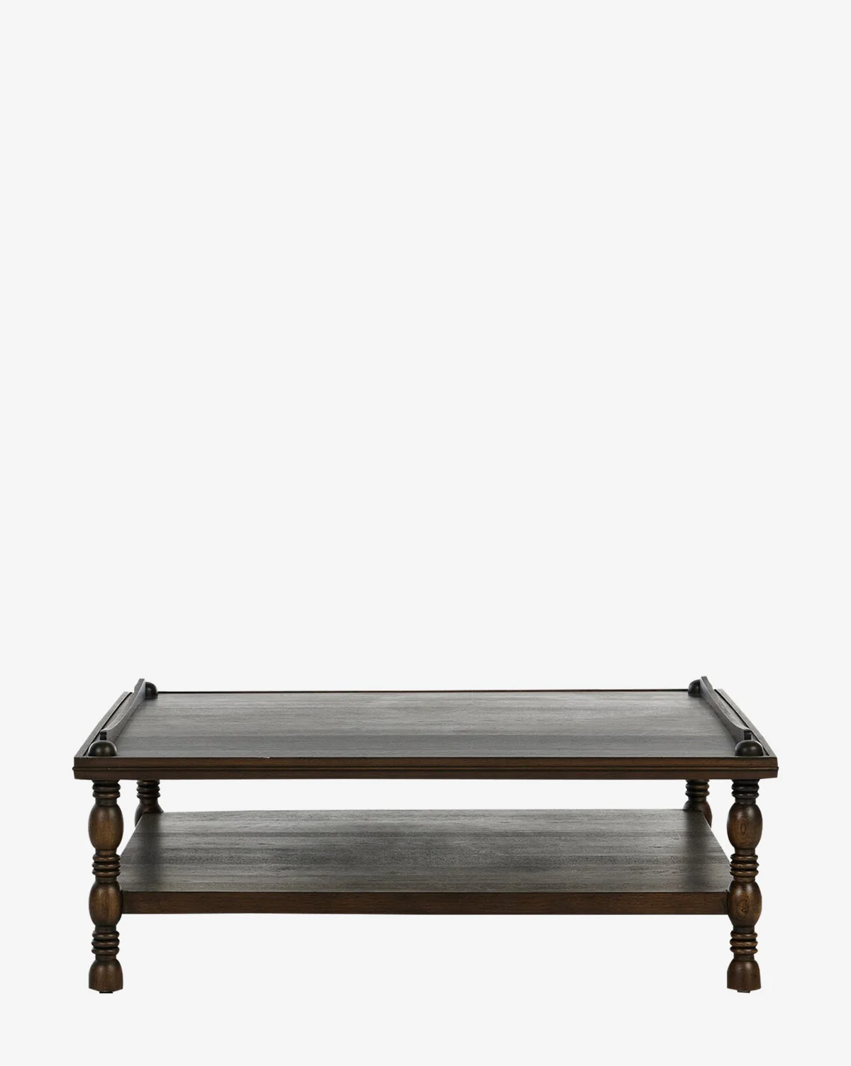 Antique-Inspired Oak Veneer Coffee Table with Two-Tier Storage Design for Living Room