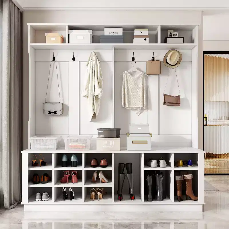 White Hall Tree with 18-Shoe Cubbies, 63