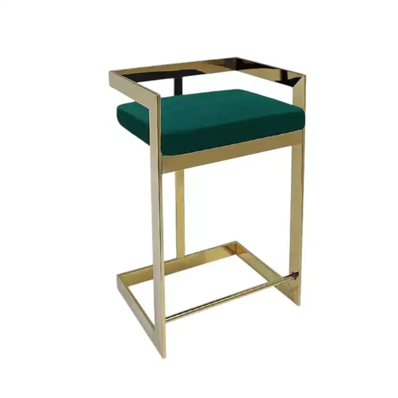 26 Green and Gold Velvet and Stainless Steel Backless Bar Height Bar Chair