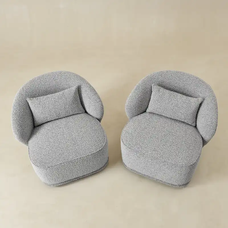 KINWELL 33 W Sherpa Boucle Upholstered Accent Swivel Chair (Set of 2)