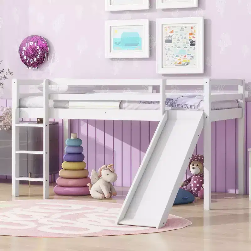 MAYEERTY King Bunk Bed Safety Rail Soft-Close Drawers Solid Rubberwood
