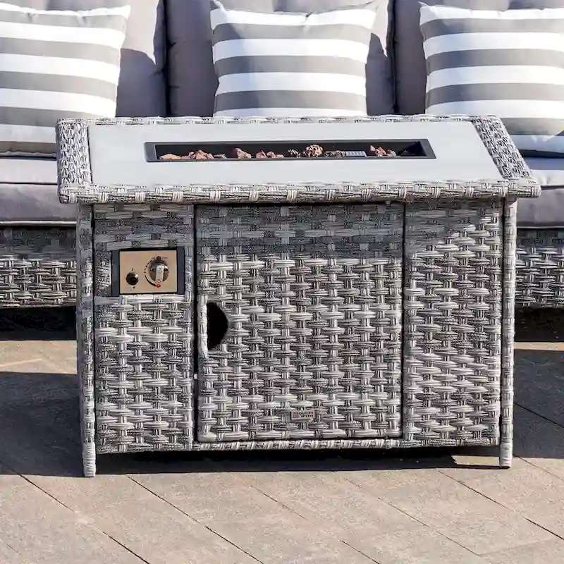 Abrihome 5-piece Wicker Patio Garden Furniture Sofa Set with Gas Fire Pit