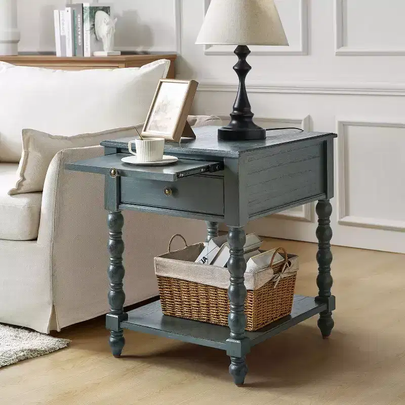 Tall End Table with Built-in Charging Outlets