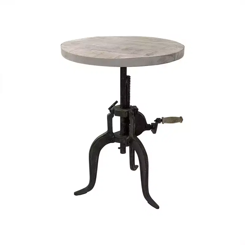 Adjustable Crank Accent Table – Natural Driftwood/Aged Iron, Mango Wood Top
