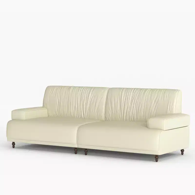 Gaoyangjiaju 86.4 inch leather medieval modern sofa with solid wood frame and feet