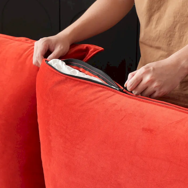 3-Seater Velvet Cloud Sectional Sofa, Down Feather Wide Deep Seat Modular Couch