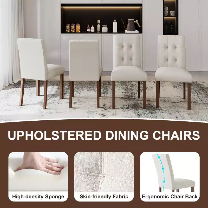 GDFStudio Keller Modern Wooden Dining Chairs with Back and Wood Legs (Set of 4)