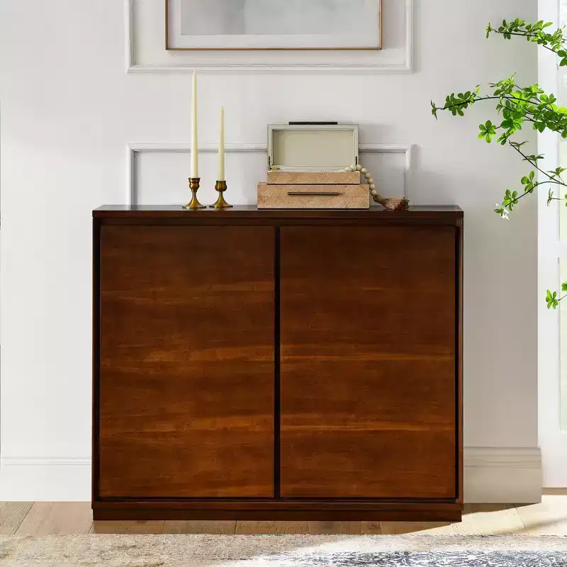 39in Sideboard Cabinet with 2 Outlet Holes, Storage Cabinet, Kitchen Cabinet for Living Room, Kitchen, Dining Room, Walnut