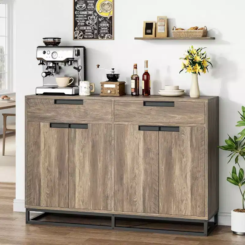 55in Sideboard Buffet Cabinet,Large Accent Modern Storage Cabinet with Metal Frame Base 2 Drawers and 4 Doors,Coffee Bar Table for Kitchen,Dining Room