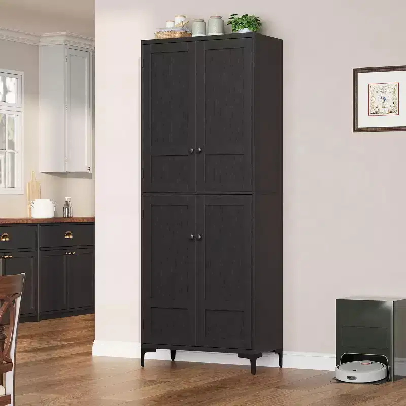 71 Farmhouse Tall Storage Cabinet, Adjustable Shelves & 4 Doors - Bathroom Pantry Organizer for Kitchen, Dining Room and office