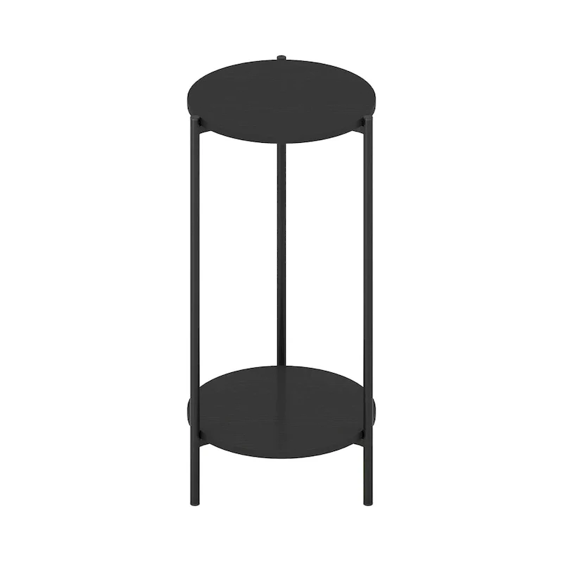 Furinno Besi 2-Tier Modern Tall Round Side End Table with Sturdy Metal Legs, Americano