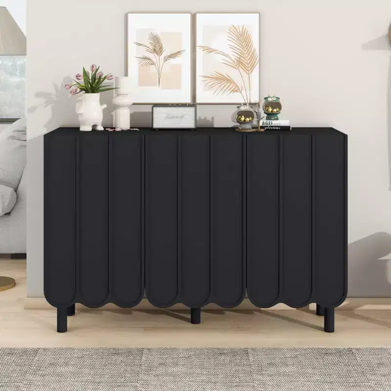 Minimalist Shoe Cabinet with Wave Doors and Adjustable Shelves