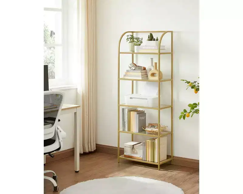 5-Tier Bookshelf Display Shelf with Tempered Glass, Stylish Storage Rack Shelf for Home and Office