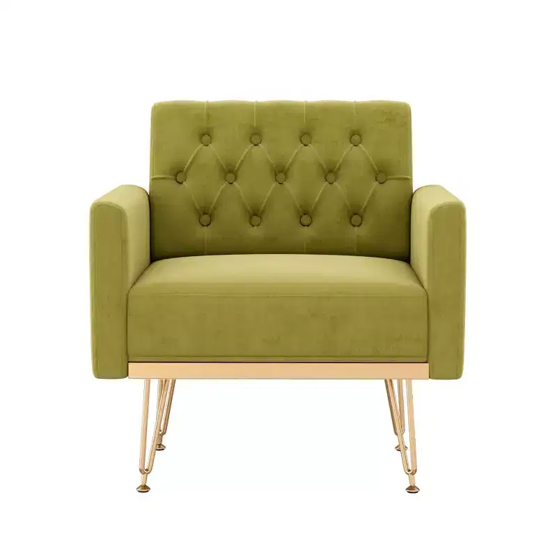 GDFStudio Sam Modern Velvet Upholstered Button Armchair Sofa Chair with Gold Metal Leg