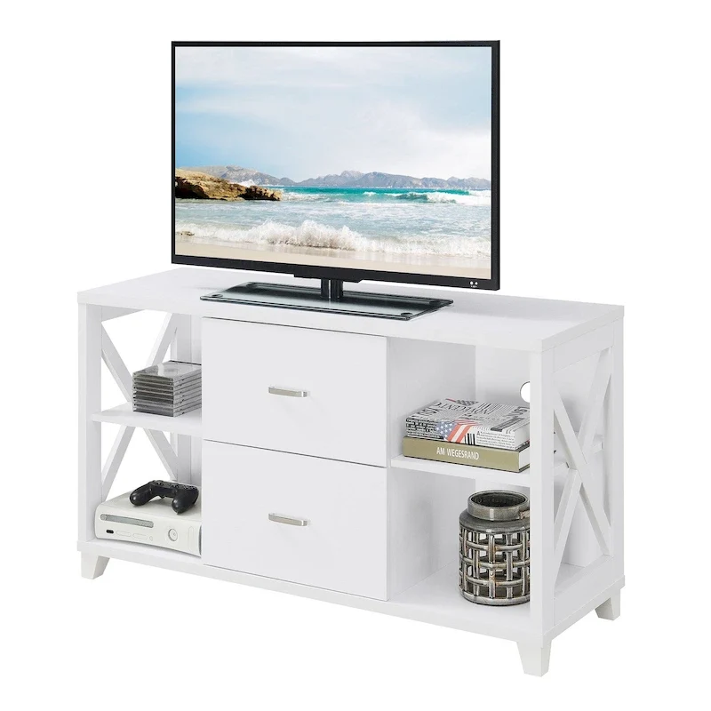 Deluxe 2 Drawer TV Stand with Shelves for TVs up to 55 Inches