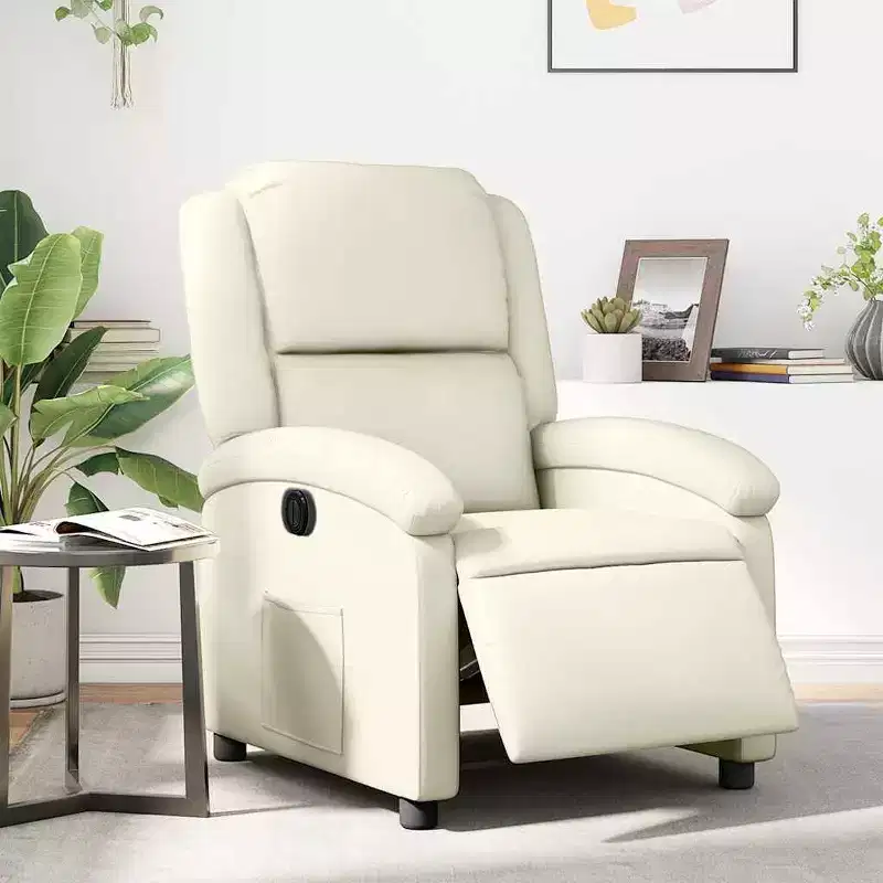 Cream Faux Leather Electric Recliner Chair, Single Seat