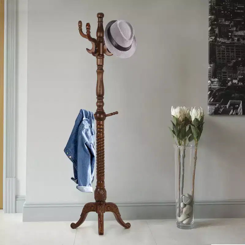 Bekrvio Retro Creative Solid Ash Wood Freestanding Coat Rack with 8 Hooks,for Coats/Hats/Scarves (Living Room/Bedroom)